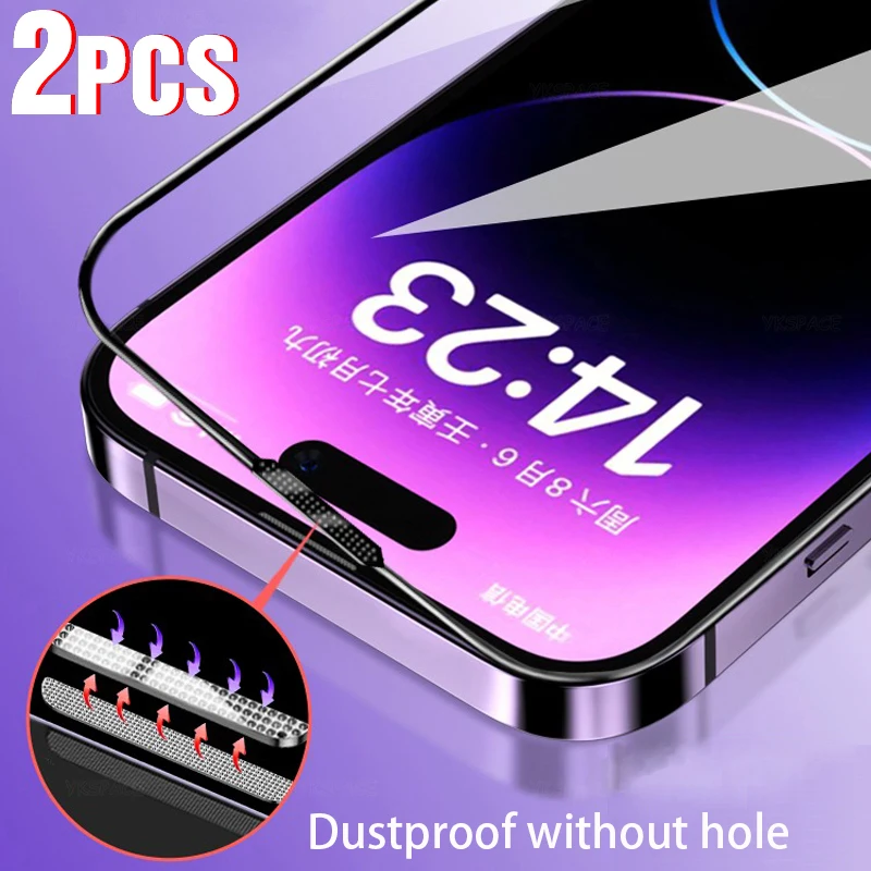 

2Pcs Upraded Speaker Dustproof 9H Tempered Glass For iPhone 16 15 14 Plus 13 12 mini 11 Pro Xs Max X XR No Hole Screen Protector