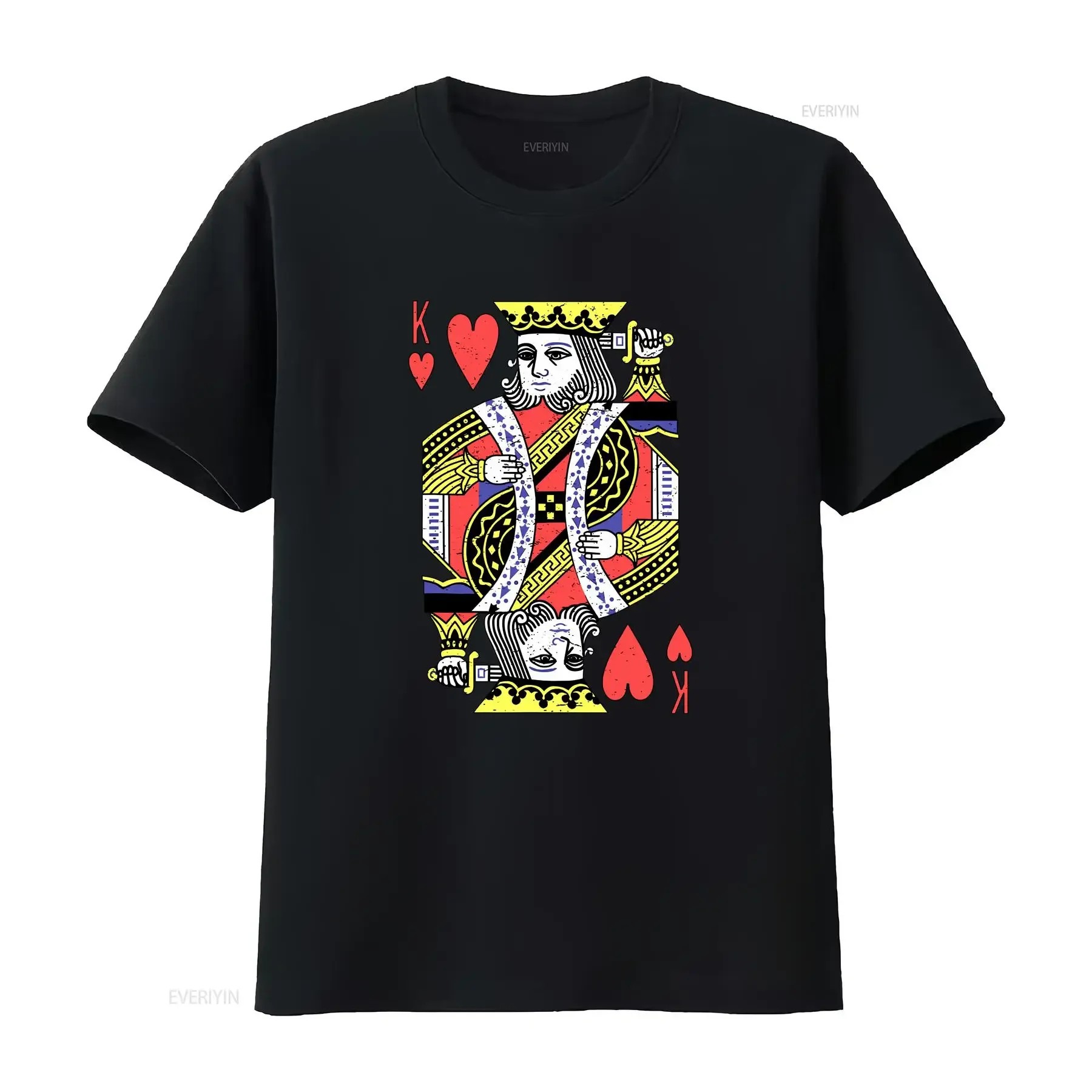 Camiseta con estampado de rey de corazones para hombre, disfraz de Halloween, San Valentín, talla S 4XL, estilo vintage, lavado, suave, streetwear