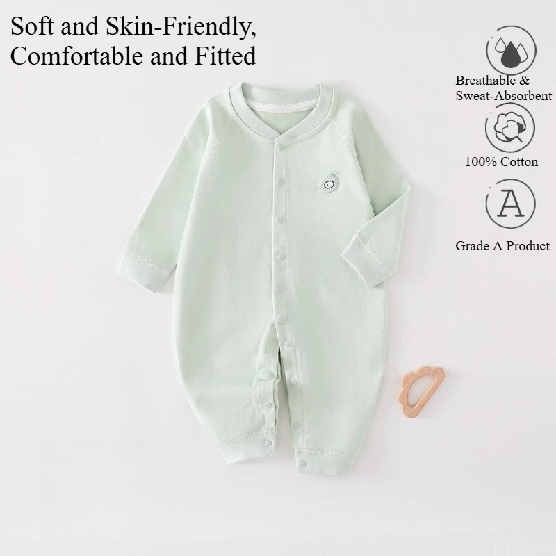 100% Cotton Baby Romper with Cute Cartoon Embroidery Pattern Boys &Girls Breathable Skin-Friendly Jumpsuit for Spring & Autumn