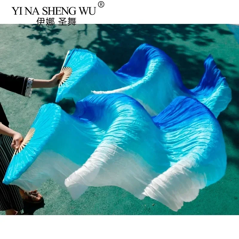 Feminino de alta qualidade véus de seda chinesa fãs de dança par de fãs de dança do ventre barato venda quente turquesa + roylblue + branco