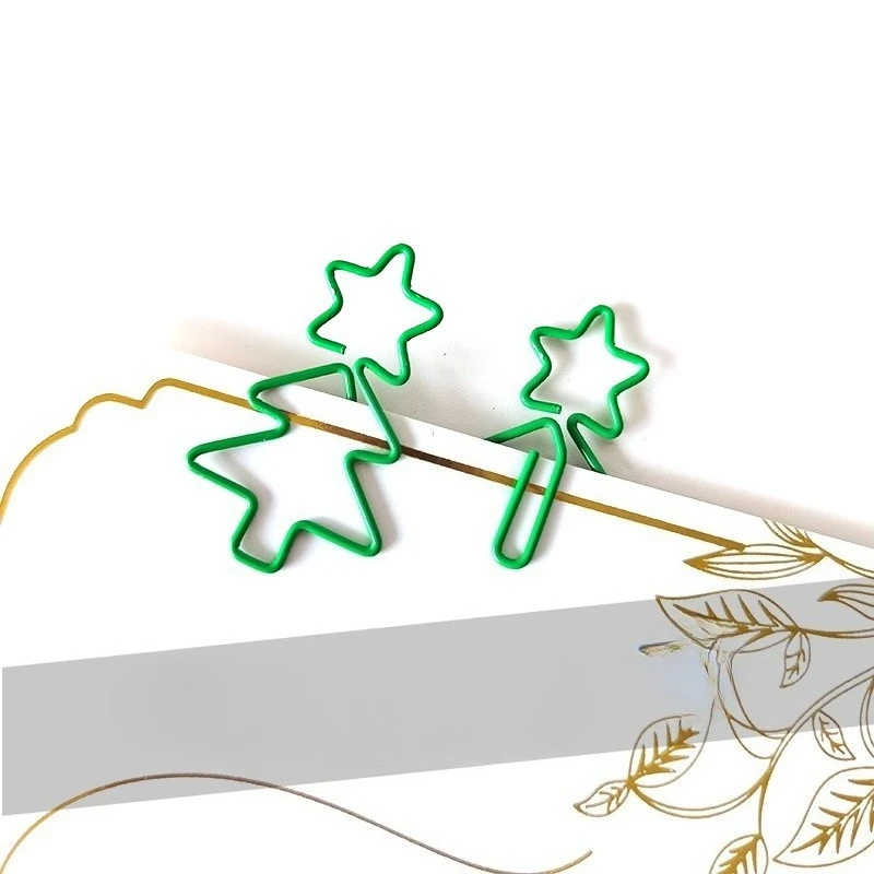 30/50PCS 만화 크리스마스 트리 클립 크리 에이 티브 그린 트리 금속 사무실 학교 문구 용품 귀여운 종이 클립 선물