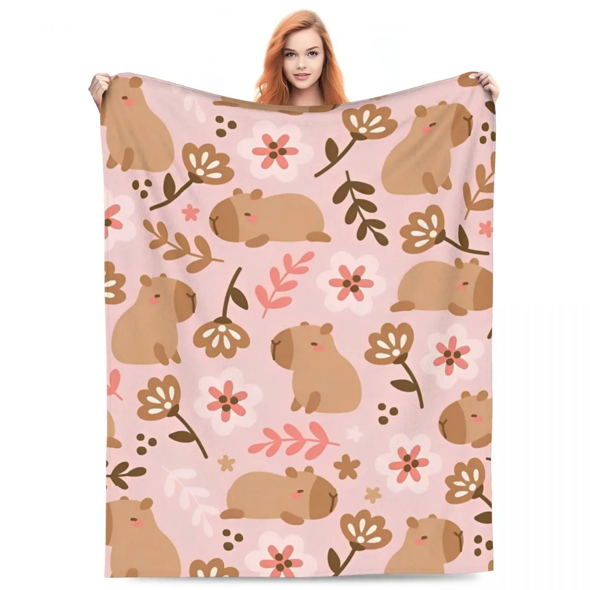 Cute Capybara Velvet Throw Blankets Blanket for Home Travel Ultra-Soft Bedding Throws