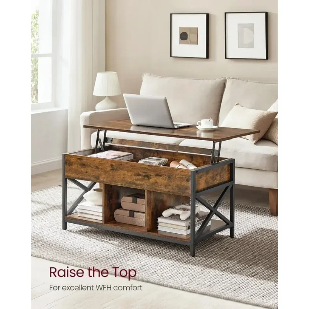 Lift Top Coffee Table, Lift Coffee Table with Storage Shelf, Hidden Compartments and Lifting Top, for Living Room, Office