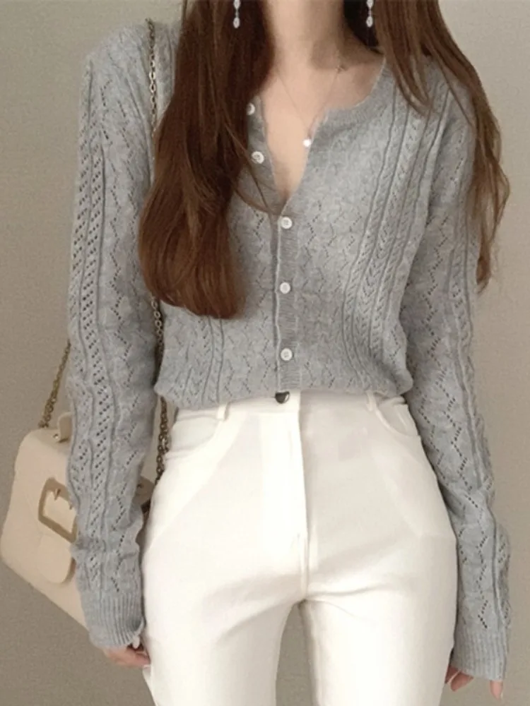 

Thin Winter Open Cardigan ort Long Sve round Ne Knitted Outerwear Versatile Korean Sle Casual Bright Sequin Detail