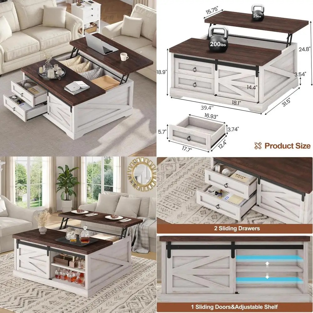 طاولة قهوة مربعة على طراز المزرعة 39.4 مع سطح رفع وتخزين لغرفة المعيشة #1