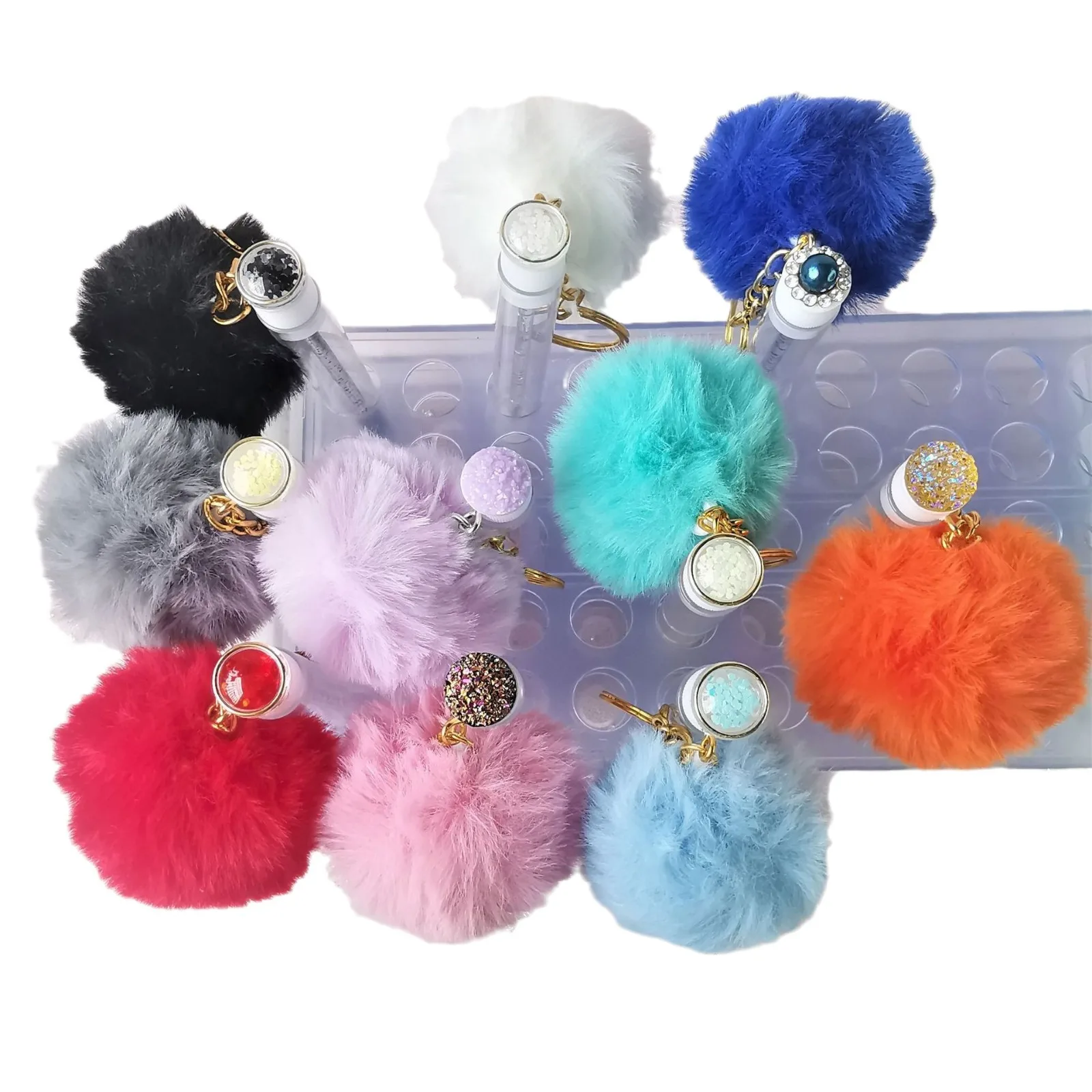 New pompomsEyelash Extension Cleaning Brush in Tube Private Disposable Eyelash Brush Cleaner Holder Lash Brushes with Keychain