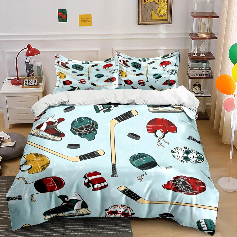 Ice Hockey Gear Set for Sports Multiple sizes kid's and adults' bedroom Exquisite 3PC bedding set, gift