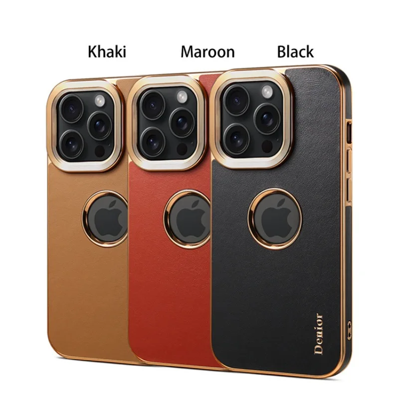 Soft Solid Color Genuine Leather Phone Case For iPhone 15 Pro Max 14 Plus 13 Pro 12 Pro Series Mobile Phone Protective Cover