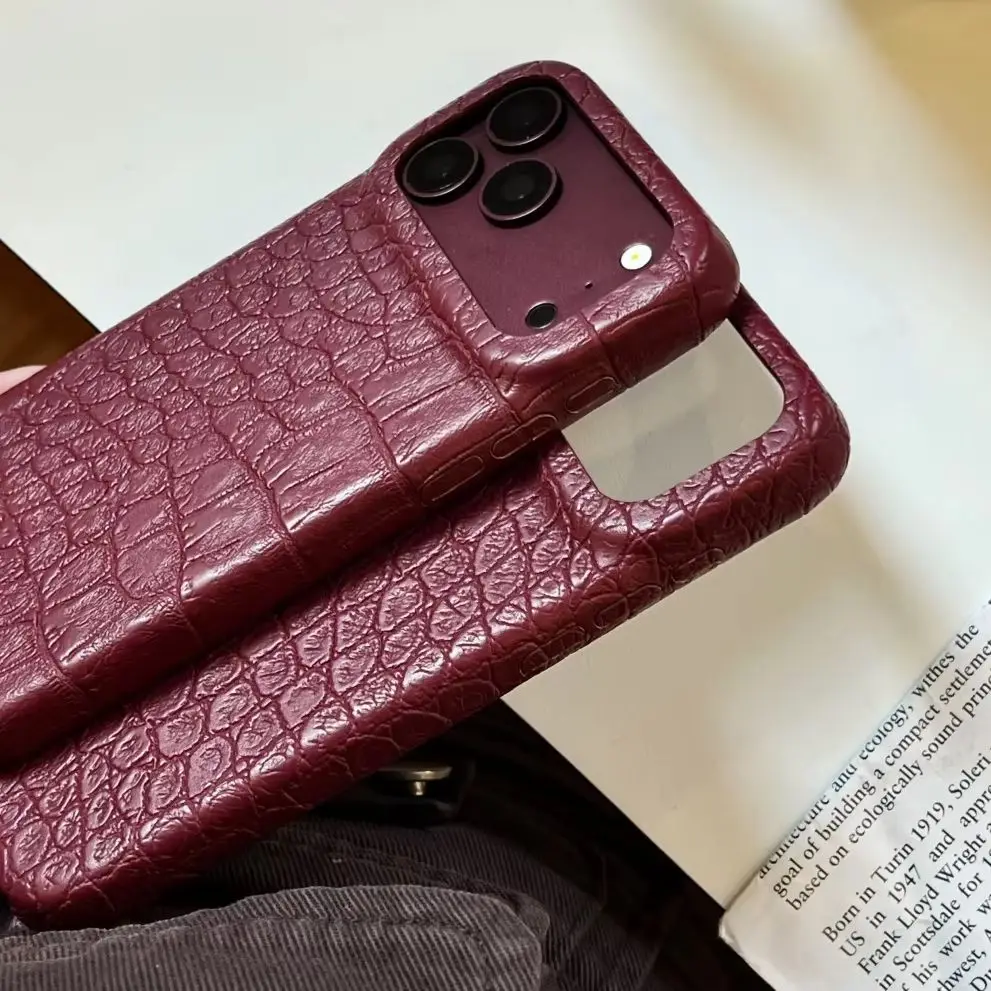 Official Advanced Burgundy Red Crocodile Leather Pattern Phone Case For ...