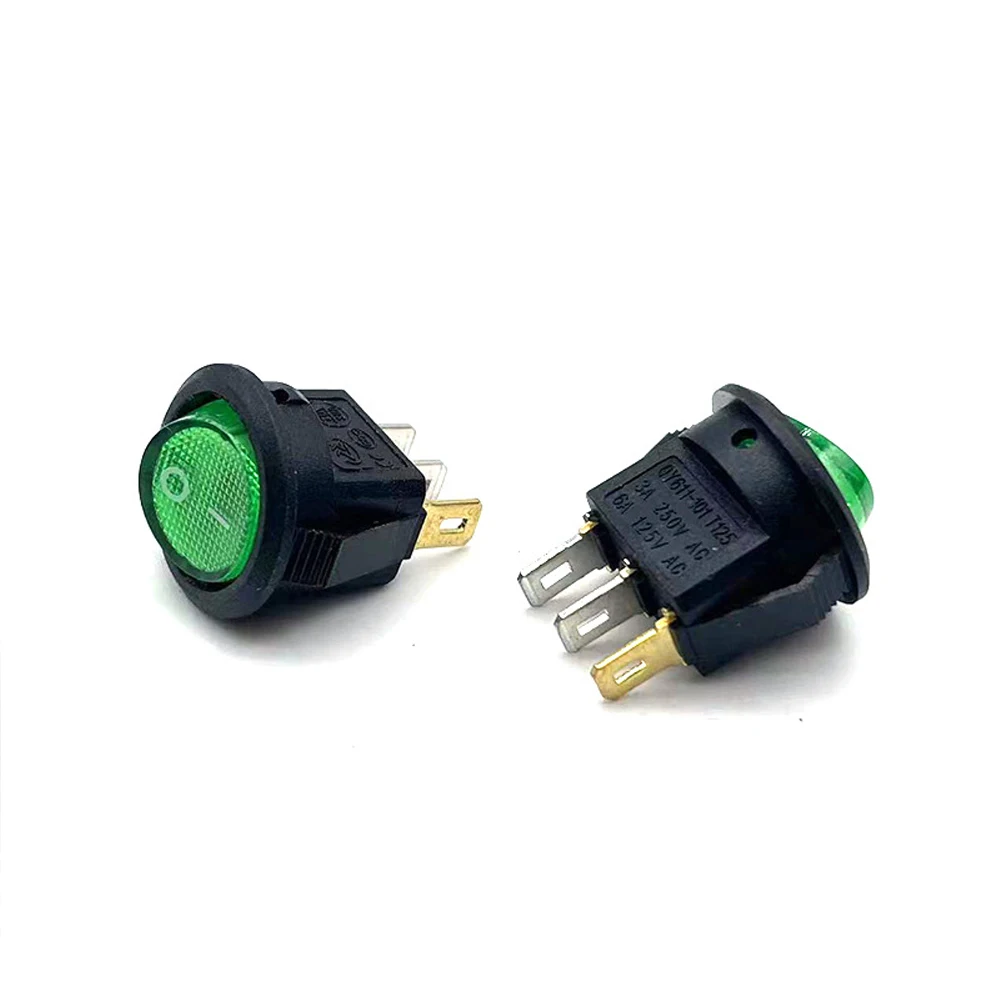 ABILKEEN KCD1 Round Type Rocker Switch ON-OFF Latching 2 Position Plastic Push Button Switch with LED Illuminate 3-Pin Terminal