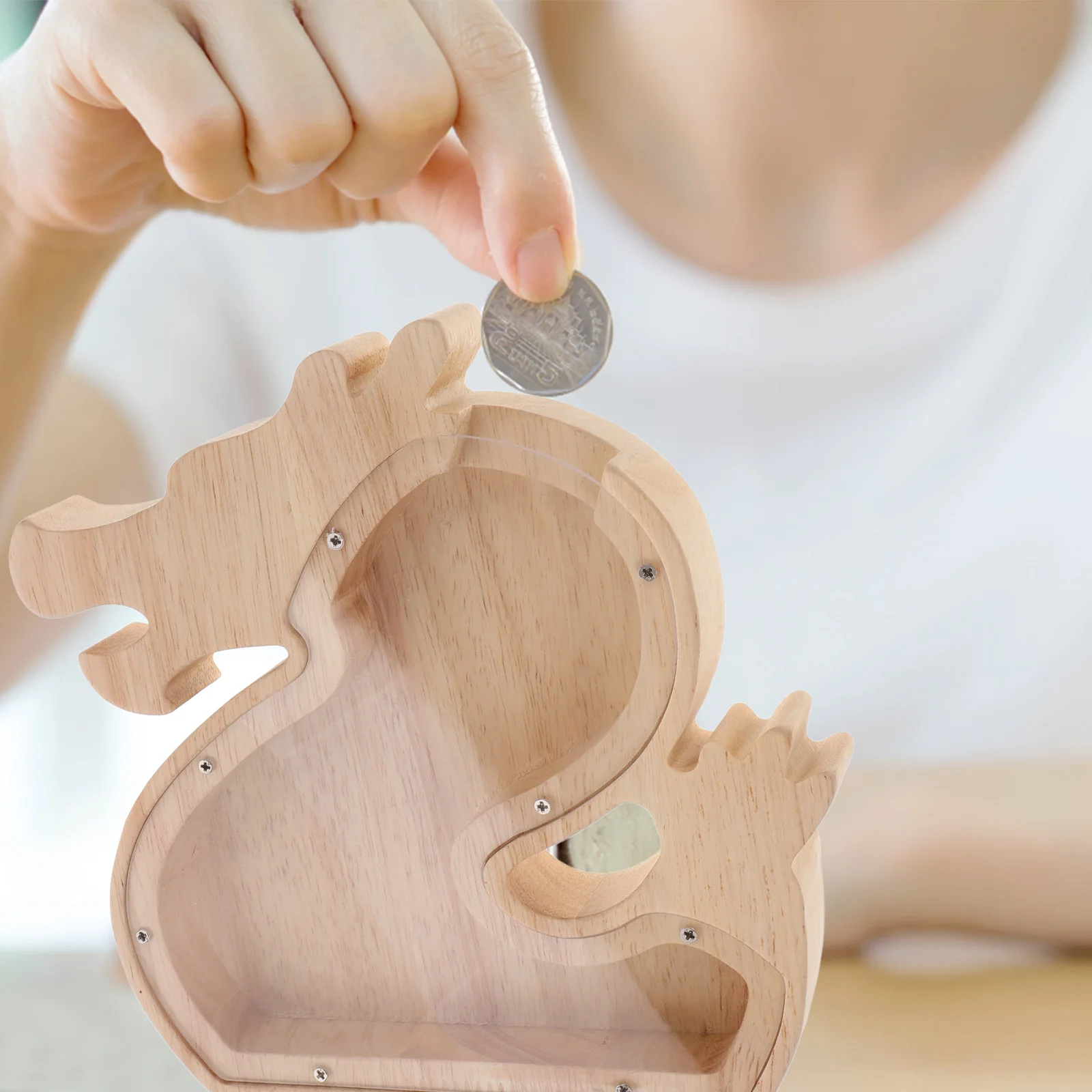 Hucha de madera transparente con forma de animal, hucha para niños, caja de dinero, ahorro seguro para niños y niñas, hucha de madera para niños