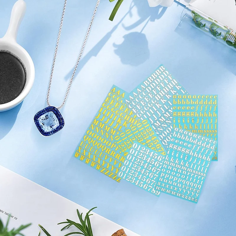 Juego de pegatinas de números del alfabeto, juego de pegatinas autoadhesivas de aleación con purpurina, Mini letras, resina epoxi, 9Mm, 6 hojas