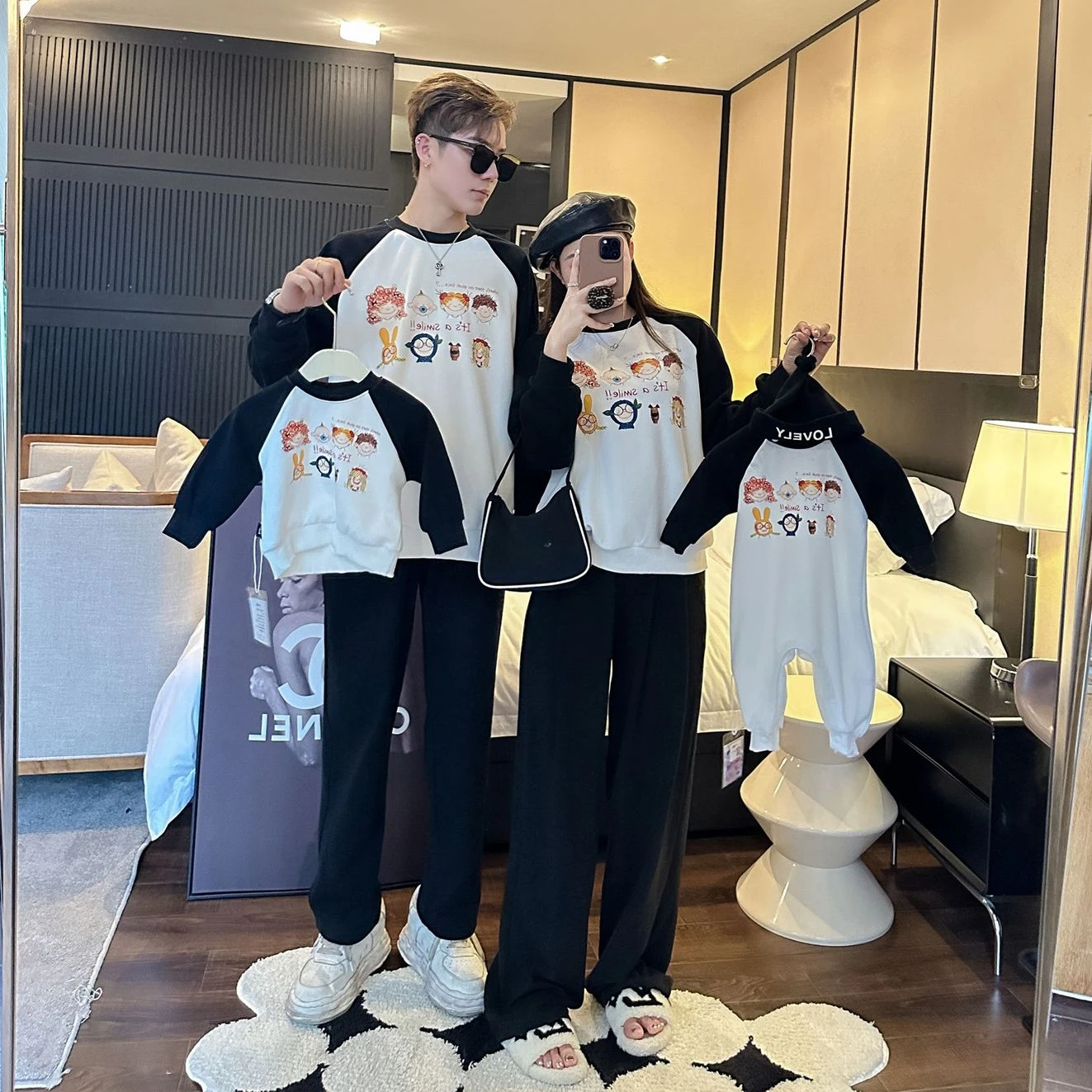 Parent-child Matching Sweatshirts for The Whole Family Korean Children Clothing Mom Dad Daughter Son Clothes Infant Baby Romper