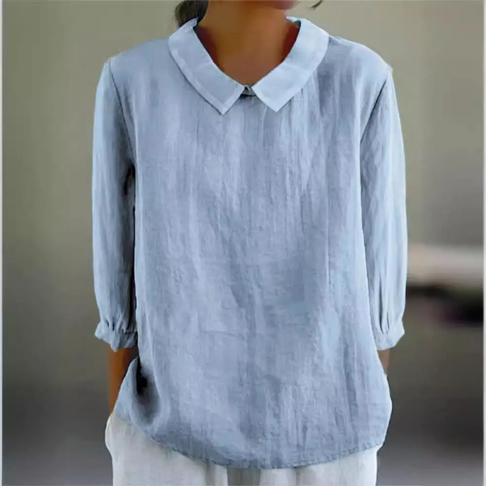 المرأة عارضة Sle القطن irt مع طوق سبعة أرباع Sve فضفاضة تناسب Gored هملين Faionable 3D تأثير أعلى