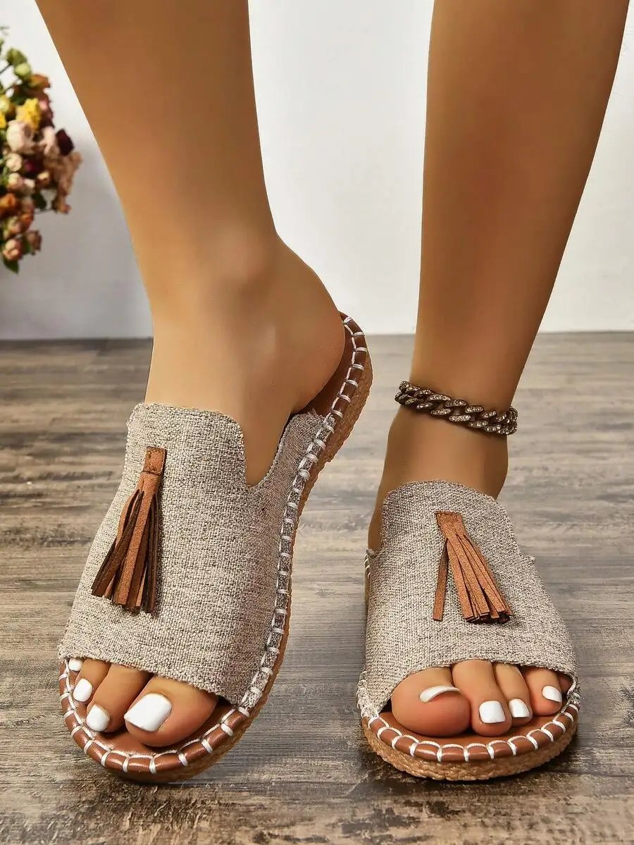 Sandalias Planas con Flecos para Mujer, Estilo Bohemio, Casuales, para la Playa o el Resort