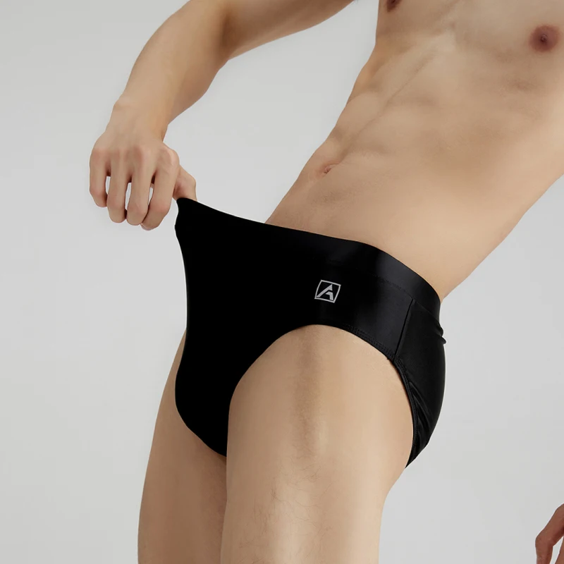 AMORESY Men Sexy Smooth Shiny Breathable Sports Underwear Low Waist Beach Stretch Soft Solid Quick Drying Briefs Swimming Trunks