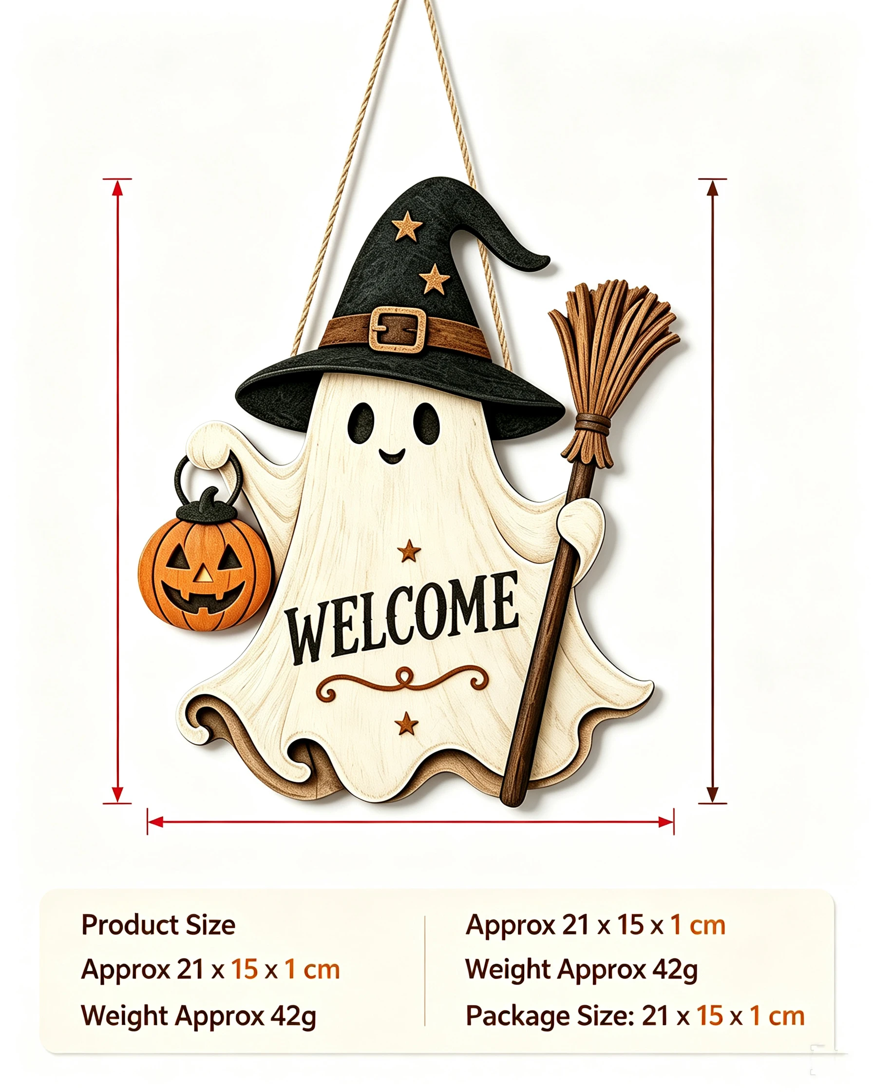 Wooden Halloween Ghost Ornament, Wizard Hat, Pumpkin Welcome Sign, Door Decoration, Home Decor