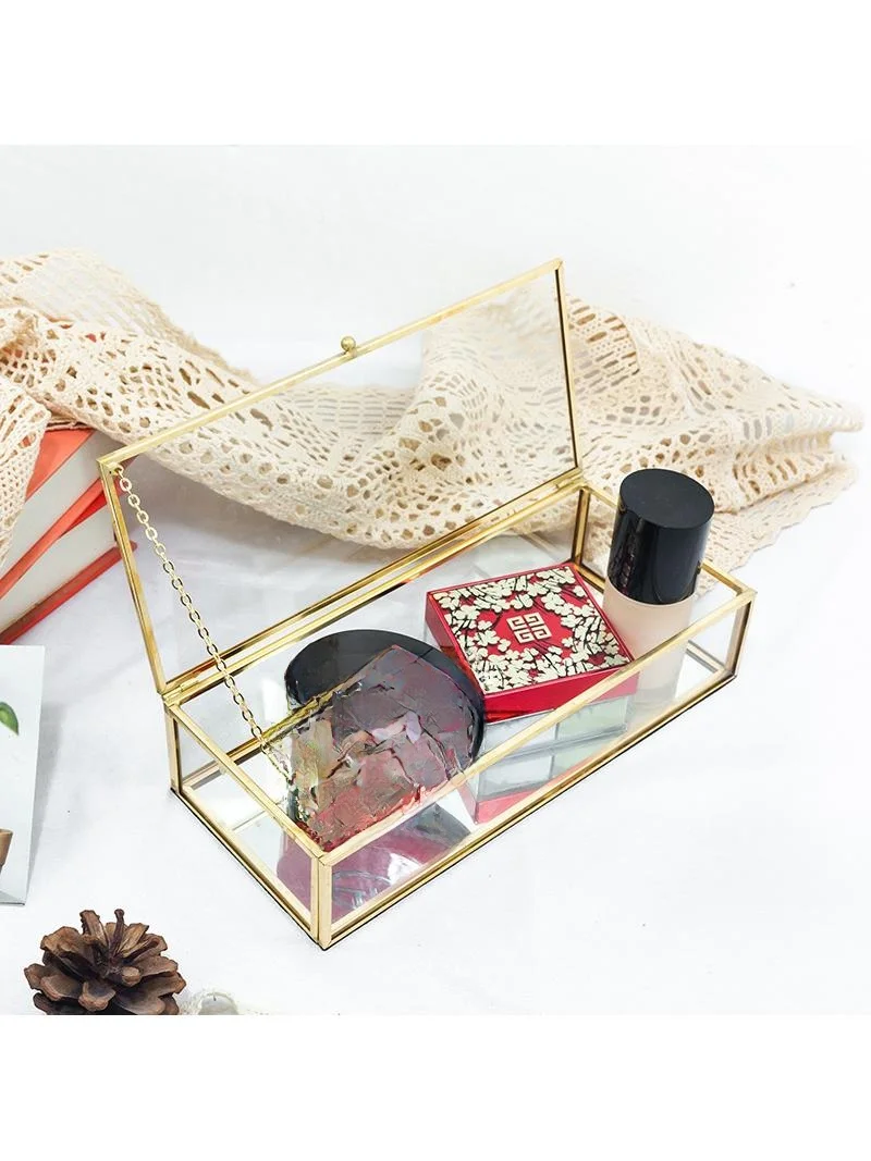 Simple Glass Cosmetic Jewelry Storage Box Wedding Tabletop Organizer European Style Rectangular Box Home Storage Solution