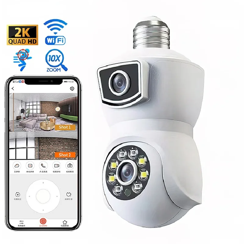 4MP WiFi Bulb Camera Dual Lens Night Vision Auto Tracking Smart Home Security Surveillance Camera E27 Wireless IP Camera