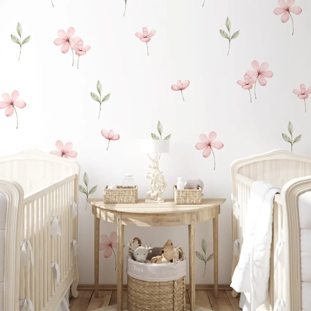 Aquarell Wiesen-Blumen Wandaufkleber Schlafzimmer Mädchenzimmer Pastell Blumen Botanische Pflanzen Wandtattoo Spielzimmer Wohnzimmer Deko