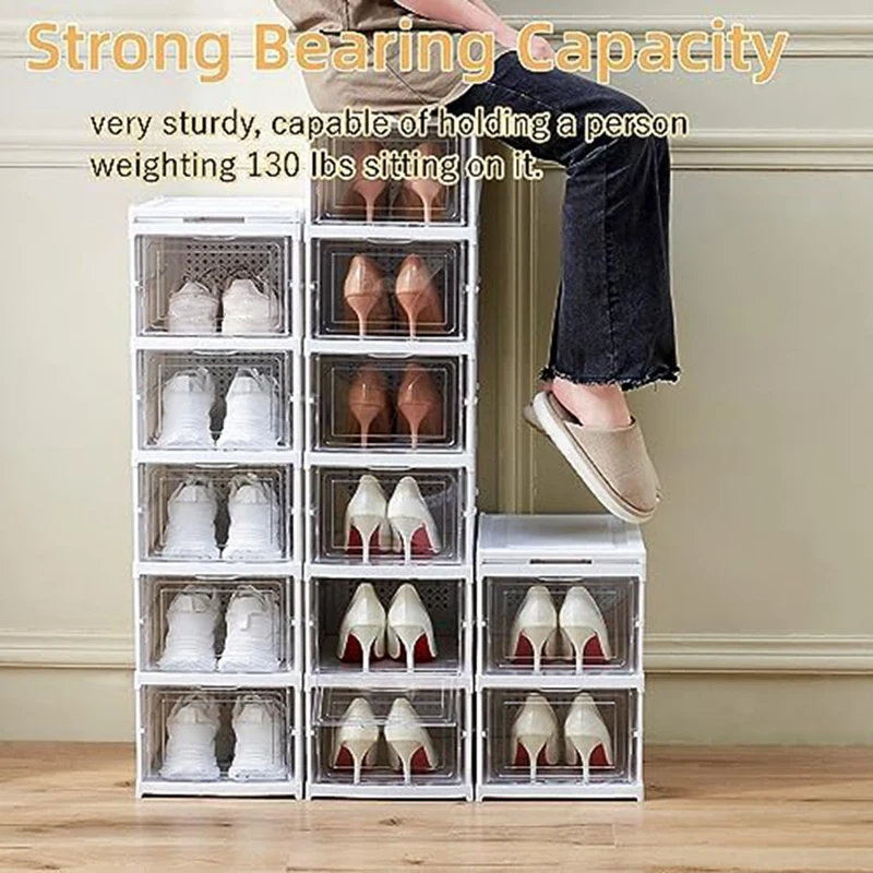 1 PCS Shoe Storage Box Installation-Free Foldable Shoe Organizers With Clear Door Space-Saving Shoe Rack Sturdy Clear Plastic