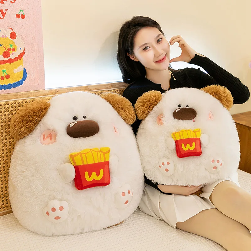 Creative 38/50cm Potato Chip Dog Throw Pillows Cartoon Soft Plush Stuffed  Dolls Long Hair Animals Home Decor for Girls Gifts