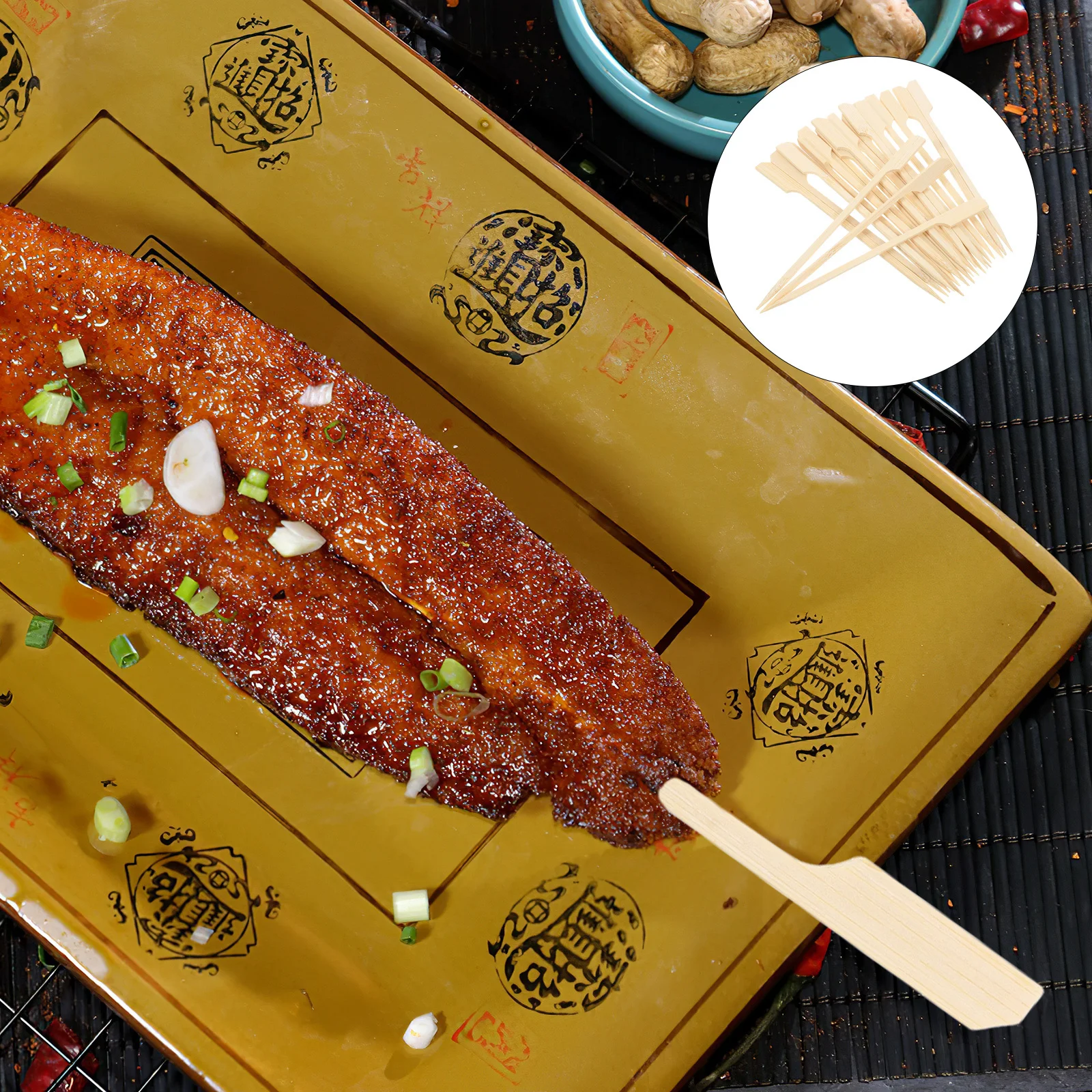 

100Pcs Bamboo Skewers for Grilling Bbq Sharp Tip Handle Multi-Use Barbecue Sticks Outdoor Party Food Supplies Barbecue Stick