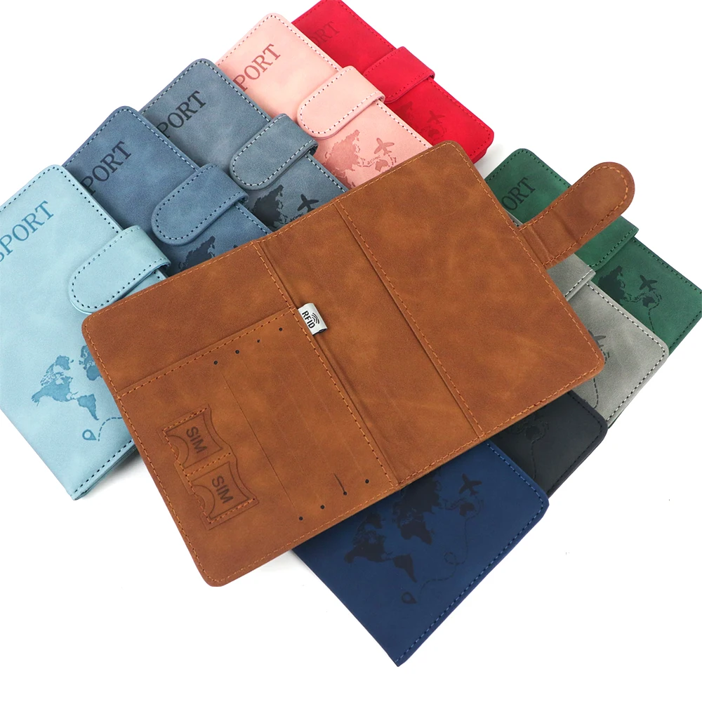 Customized Name Anti-Magnetic Passport Book PU Leather Passport Holder Luggage Tag Magnetic Snap Passport Bag Set view 4