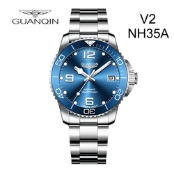 GUANQIN Business Sports Diving Mechanical Automatic Watch Japan NH35A Men's Watch Stainless Steel Sapphire Calendar Luminous