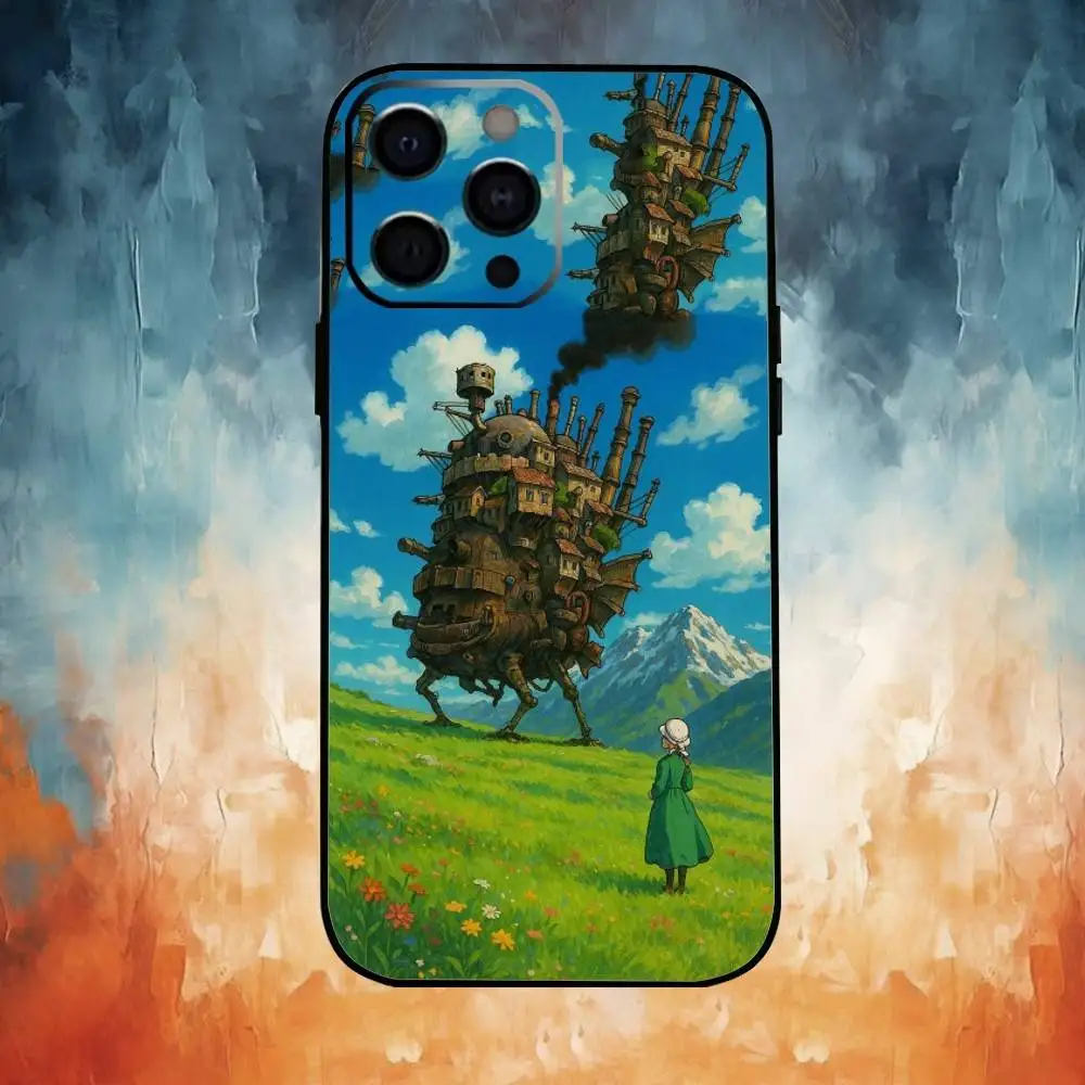 حافظة هاتف لطيفة على شكل حرف C متحركة من H-Howls لهاتف iPhone17,16,15,14,13,12,11 Plus، Pro Max غطاء أسود ناعم #3