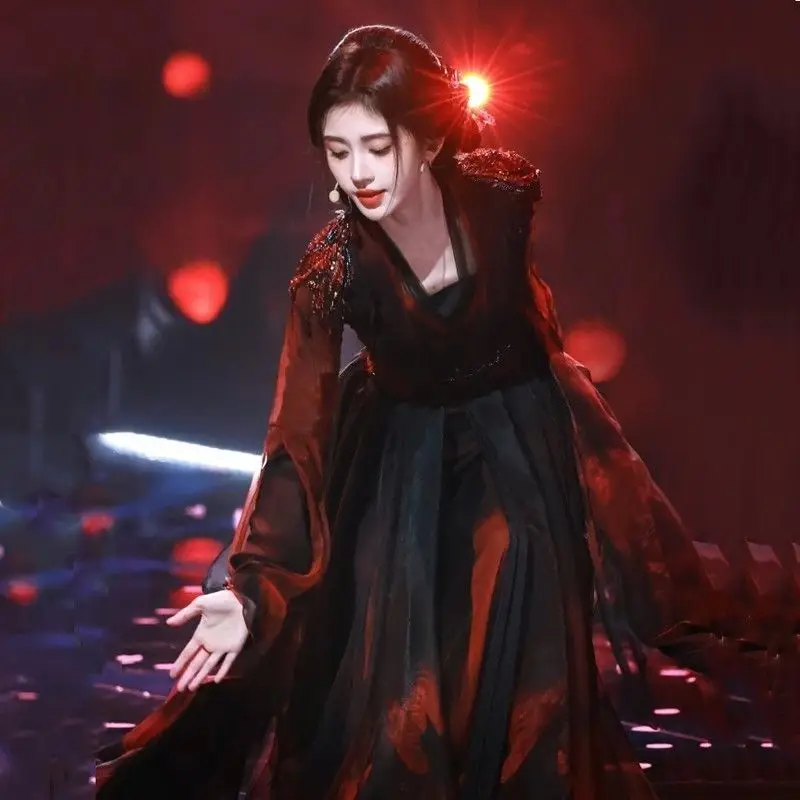 

Костюм для классического танца: черная пышная юбка-лотос, наряд для выступлений, длинная спортивная одежда в стиле Хань