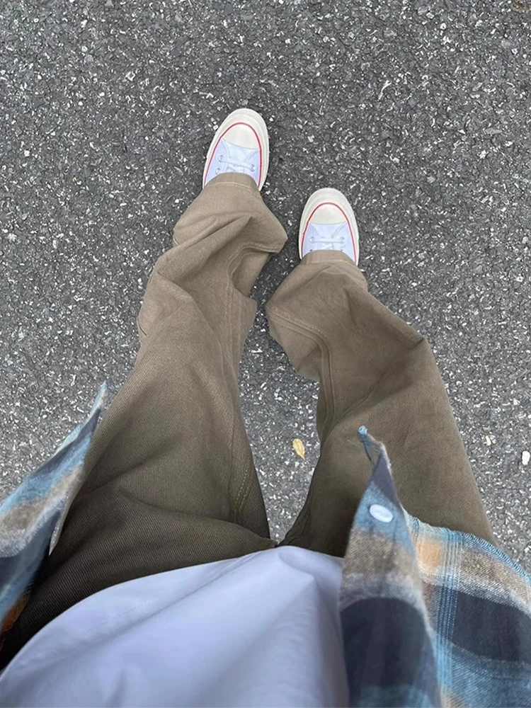 

Мужские широкие брюки Cleanfit коричневого цвета в американском ретро-стиле, летние повседневные длинные брюки для молодежи, 100% хлопок, износостойкие