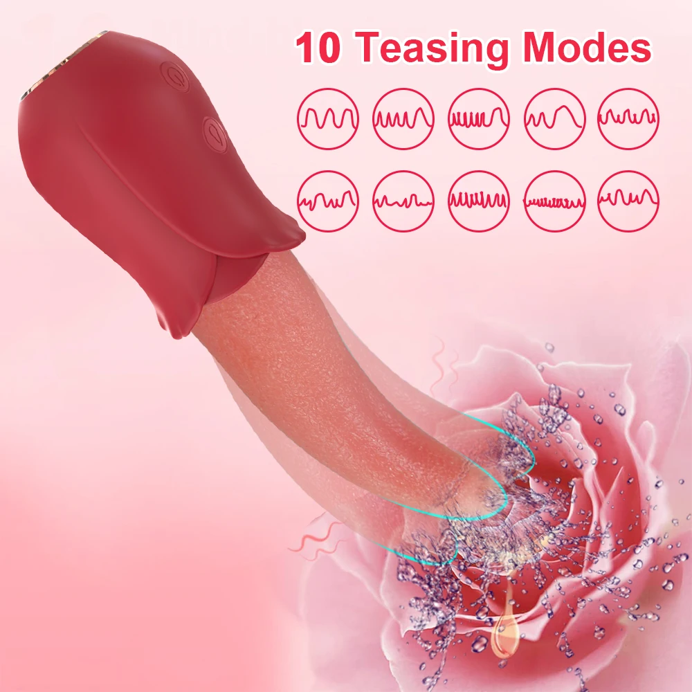 10 Speeds Realistic Licking Tongue Rose Vibrators for Women Nipples Clitoral Stimulation Sex Toys for Adult Female Couples