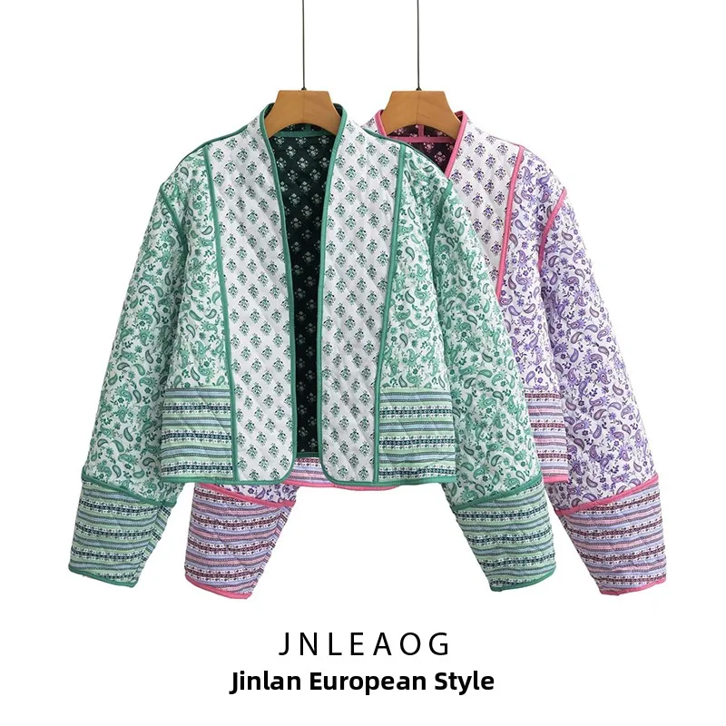 

Faionable Versatile Print Cotton Jaet Women's Street Sle Straight Cut Long Sve Hooded Zipper Closure Autumn New Arrival