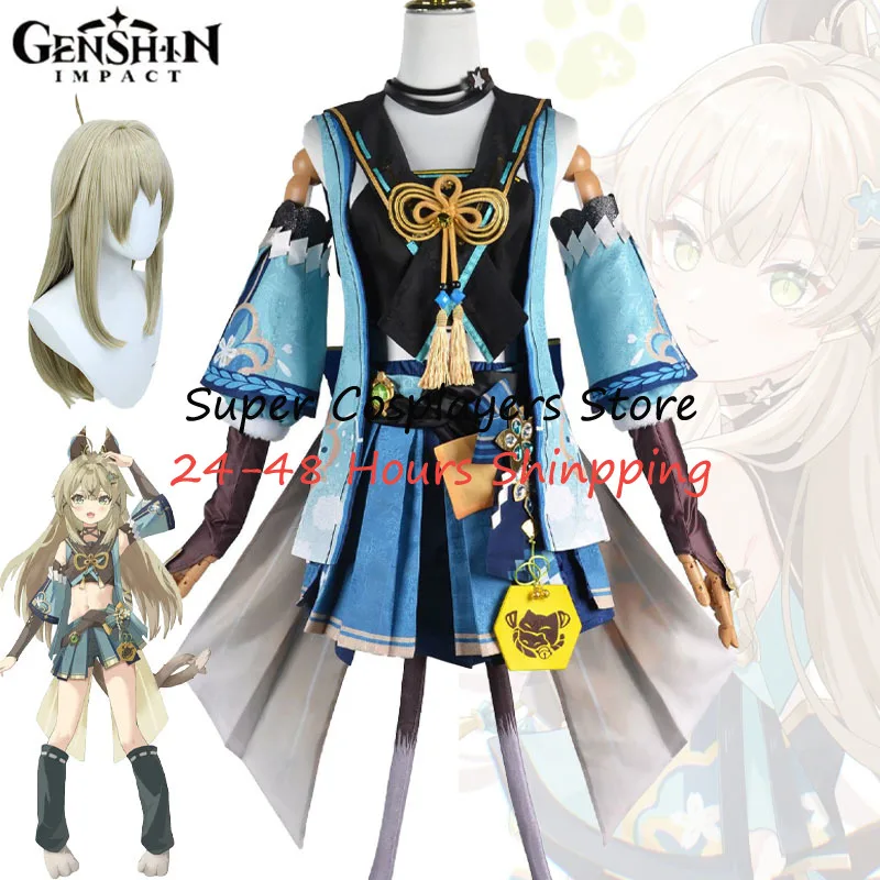 Kirara Cosplay Costumes Game Genshin Impact Suits Wig Headdress Blue Outfits Halloween Party Role Play Uniform for Women Girls