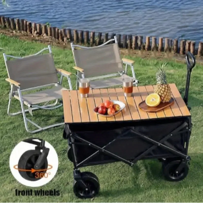 Portable Utility Wagon - Collapsible Outdoor Garden Cart with Adjustable Handle, Cup Holders, and Heavy-Duty Construction