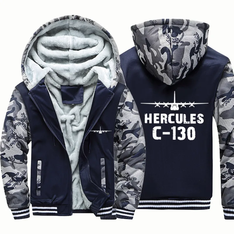 Hercules C-130 Flight Aviation Pilots Men Coat Jackets Wool Fleece Warm Zipper Hooded Thick Hoodies Sweatshirts