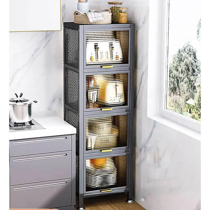 Kitchen crevice storage cabinet narrow floor-to-floor multi-storey refrigerator shelf locker cupboard pot cabinet