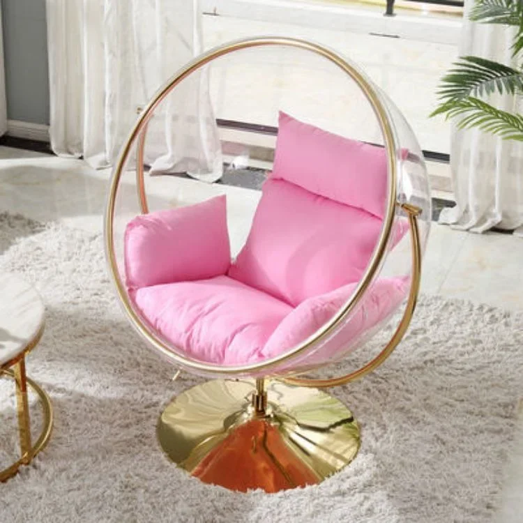 

'Store Hot Sell Transparent hanging chairs Swing Floor Stand Golden acrylic Bubble Chair With Stand living room garden