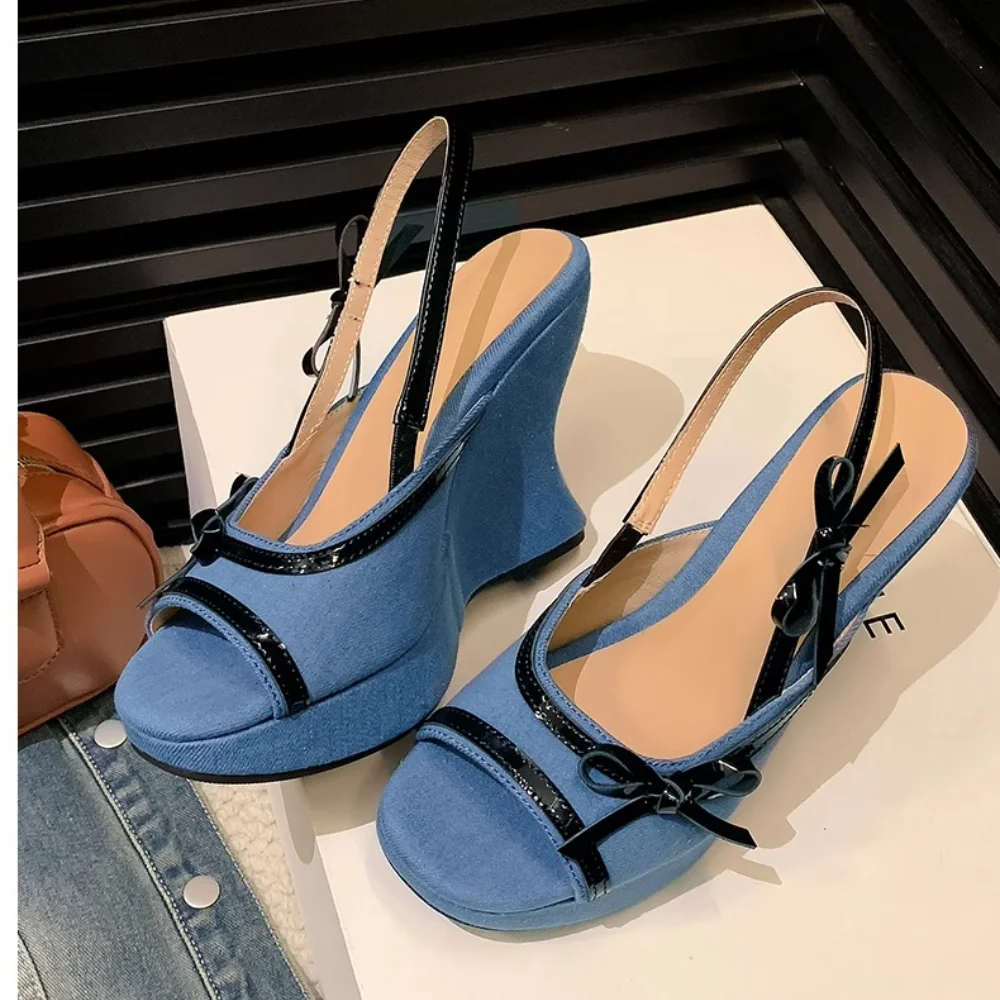 

Women Super High Heels Shoes Woman Cowboy Peep Toe Wedges Heeled Sandals 2025 Fashion Slingback Summer Dress Sandalias Mujer