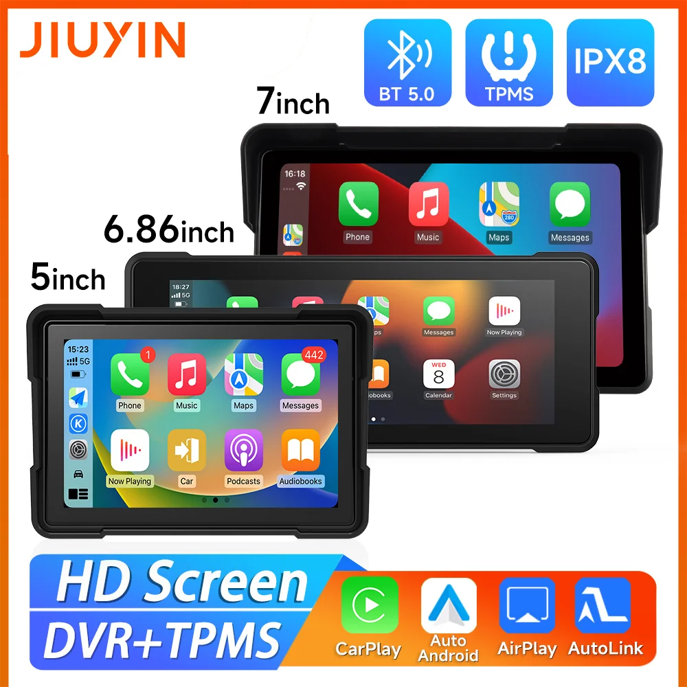 5/6/7‘’ Motorcycle Multimedia Player Wireless CarPlay Android Auto GPS Navigation Recorder IP67 Waterproof BT Touch Screen 2024