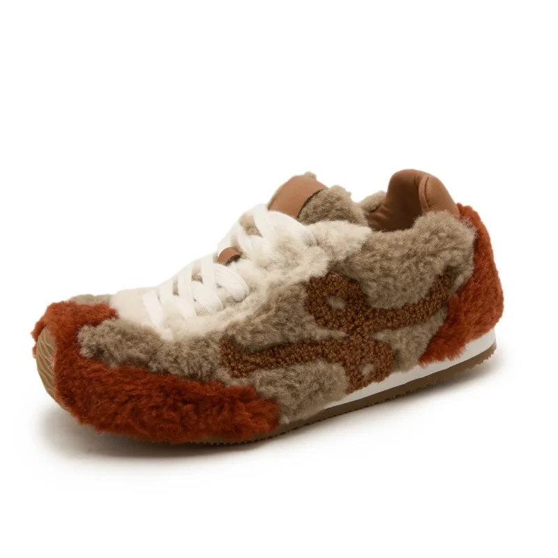 أحذية نسائية 2025 نمط جديد أحذية Dexun المسطحة، أحذية نسائية مريحة ودافئة من الصوف والثلج القطني أحذية نسائية