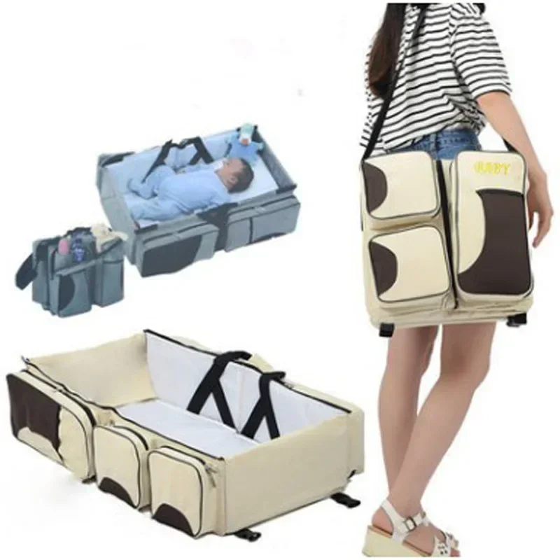 Foldable Baby Crib Bag Portable Mother Baby Bag Multifunctional Large Capacity Mommy Bag Portable Travel Bed for Outdoor Use