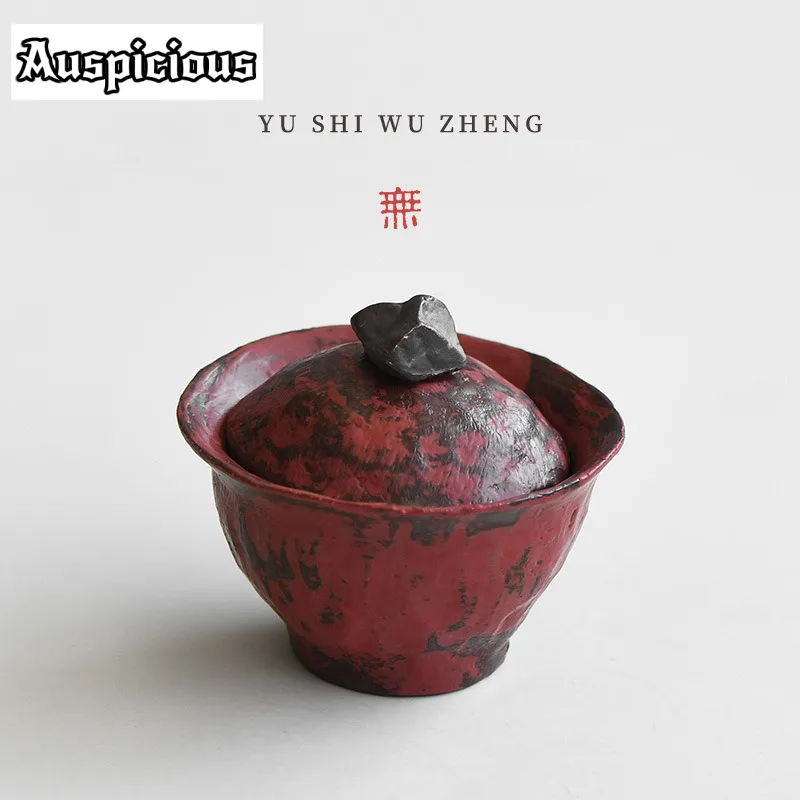 100ml Handmade Fenyin Red Makeup Gaiwan Traditional Tea Tureen Tea Bowl with Lid Kit Tea Maker Cover Bowl Tea Ceremony Craft