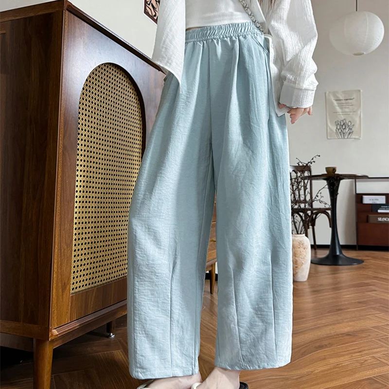 الصيف عارضة فضفاض واسعة الساق السراويل للنساء الحرير الجليد مطوي السراويل امرأة مريحة في الهواء الطلق الصلبة المرأة Capris