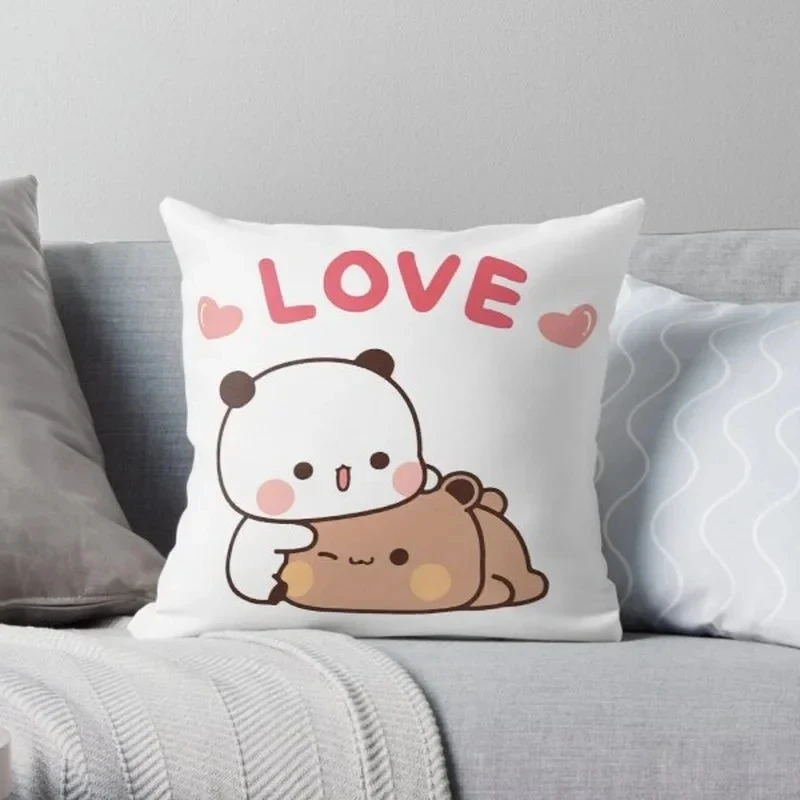 Panda Bear Hug Bubu Duda Print Cushion Cover Living Room Sofa Bedroom Pillowcase Home Office Chair Car Lovely Cafe Decorative