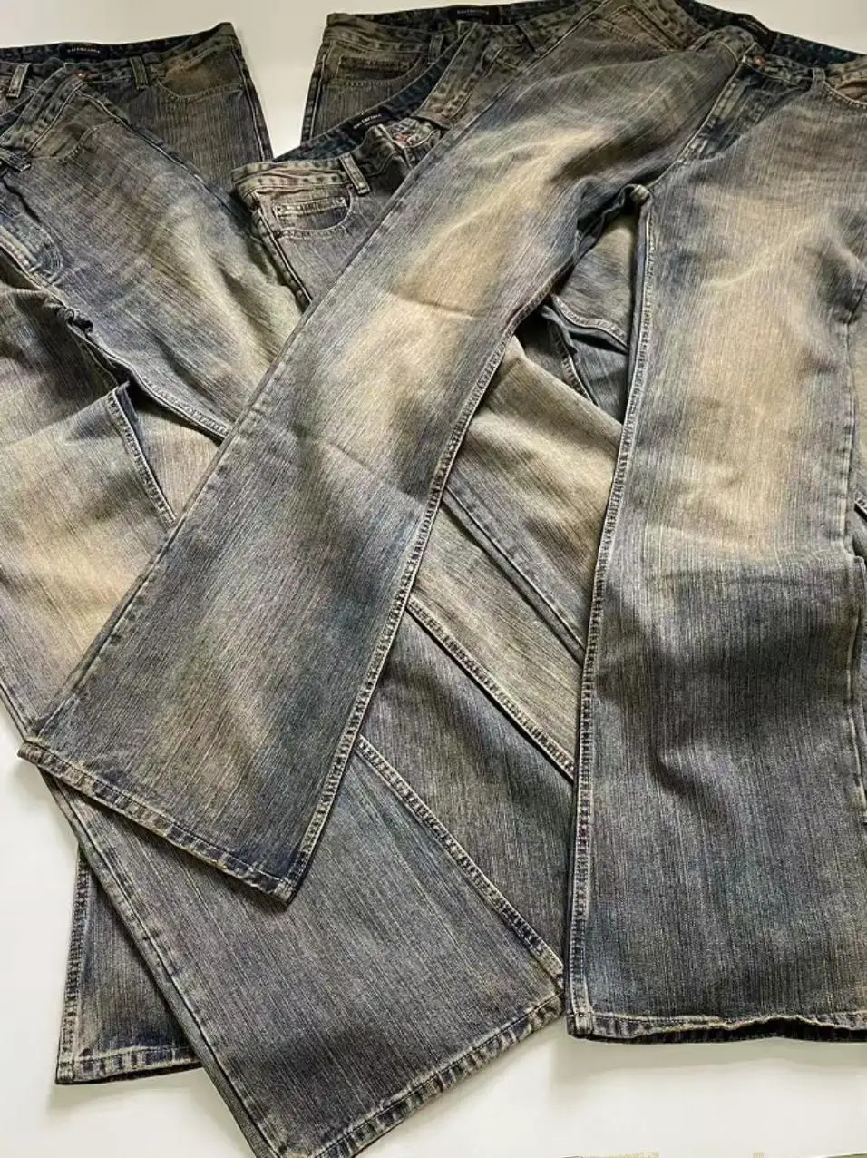 Retro Washed Heavyweight Bootcut Casual Straight Leg Jeans Youth Loose Fit Denim Pants mid Waist Zipper Closure Autumn Wear