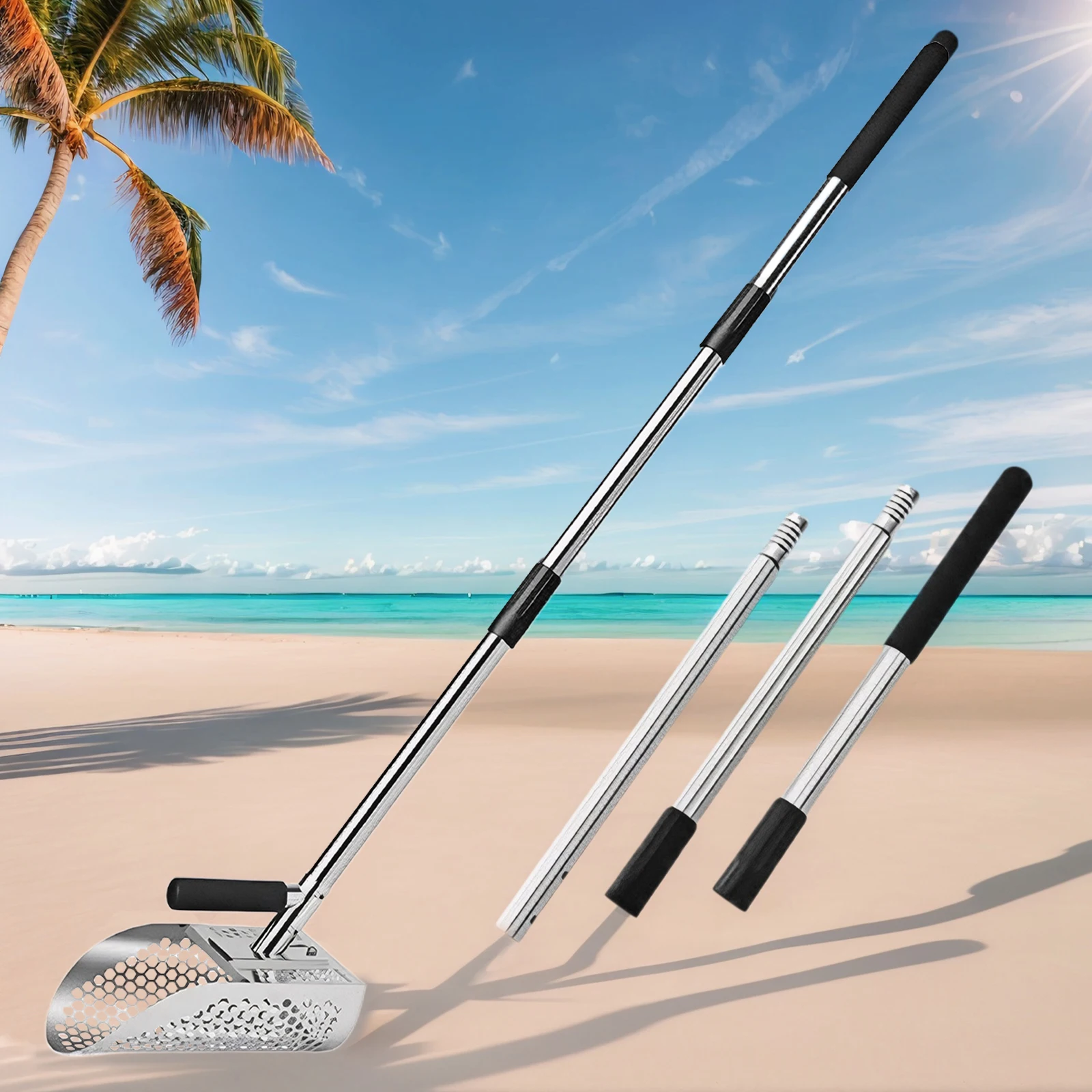 

2 In 1 Stainless Steel Sand Scoop Multi-Function Metal Detector Scoop Anti-Slip Beach Finds Rake for Underwater Backyard