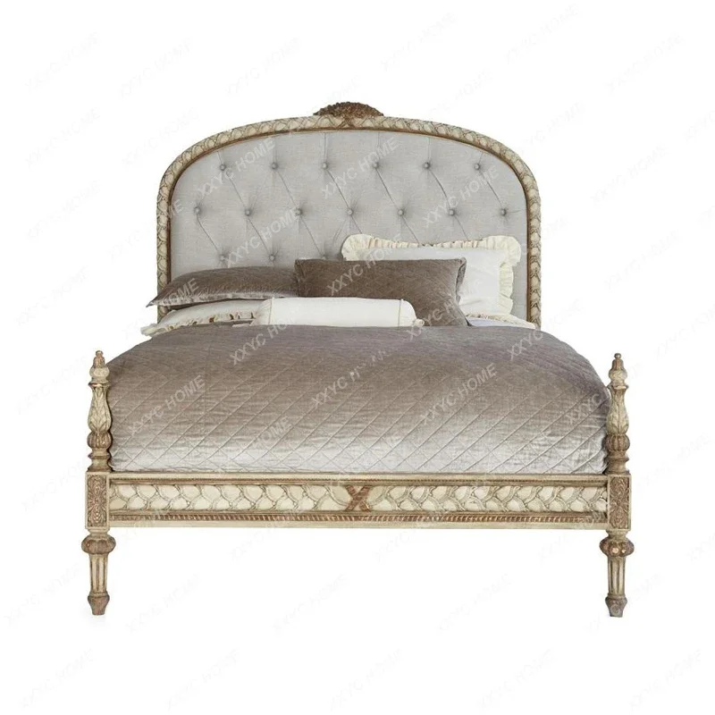 

European retro old carved solid wood children's bed