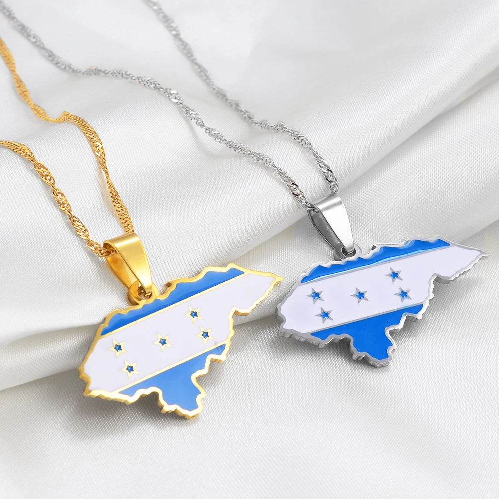 Anniyo NEW Honduras Map Flag Pendant Necklaces for Women Men Honduran Jewelry #273021